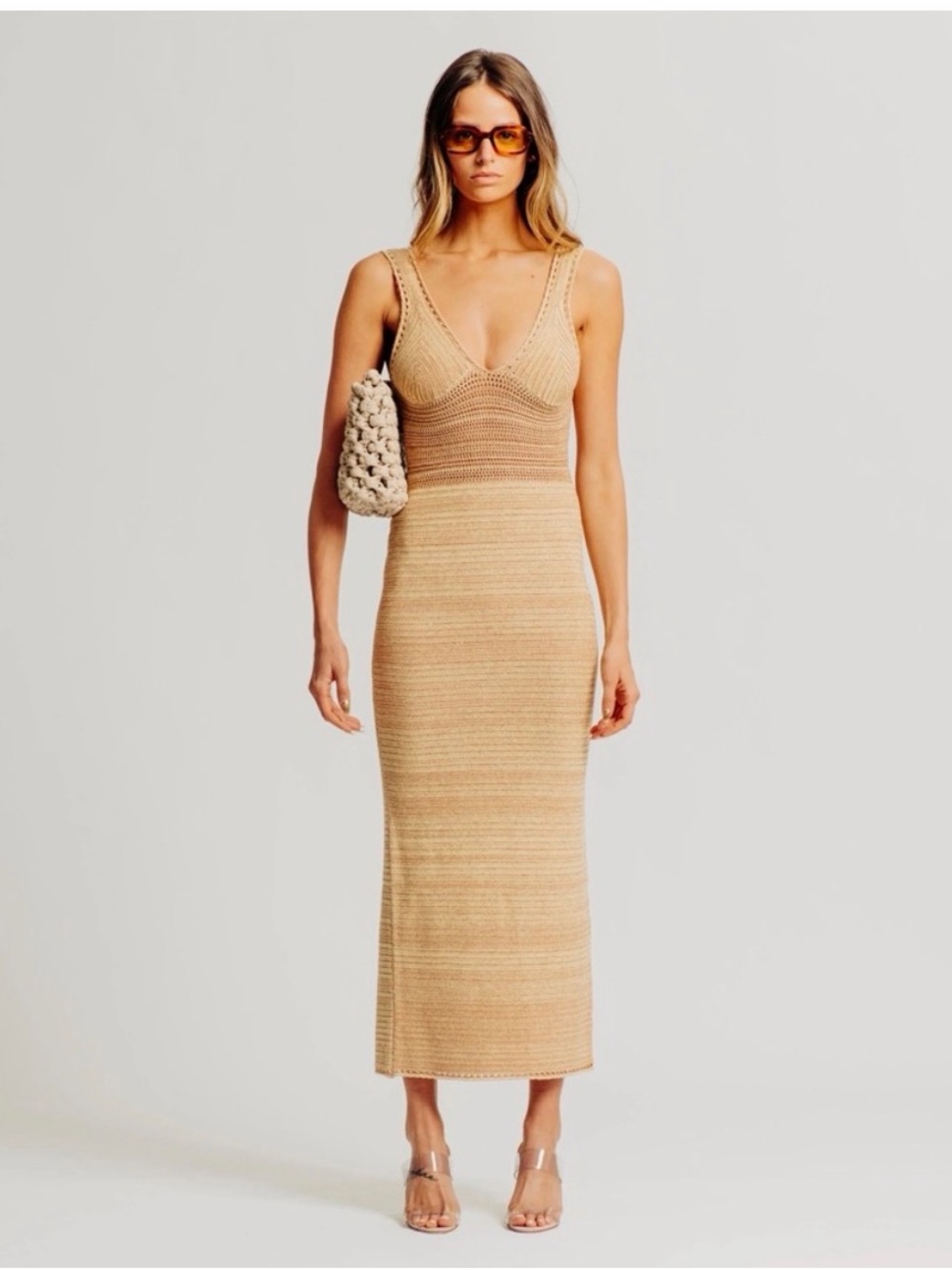 Ronny Kobo Collection Knit Midi Dress in Tan